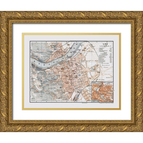 Linz Austria - Baedeker 1910 Gold Ornate Wood Framed Art Print with Double Matting by Baedeker