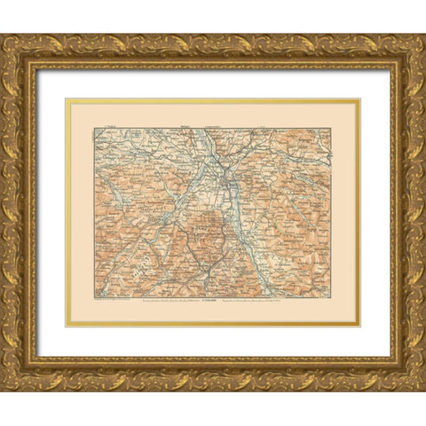 Salzburg Region Austria - Baedeker 1910 Gold Ornate Wood Framed Art Print with Double Matting by Baedeker