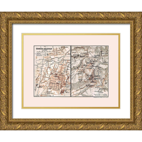 Wiener Neustadt Austria - Baedeker 1910 Gold Ornate Wood Framed Art Print with Double Matting by Baedeker