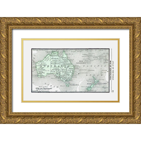 Australia New Zealand - Rand McNally 1886 Gold Ornate Wood Framed Art Print with Double Matting by Rand McNally