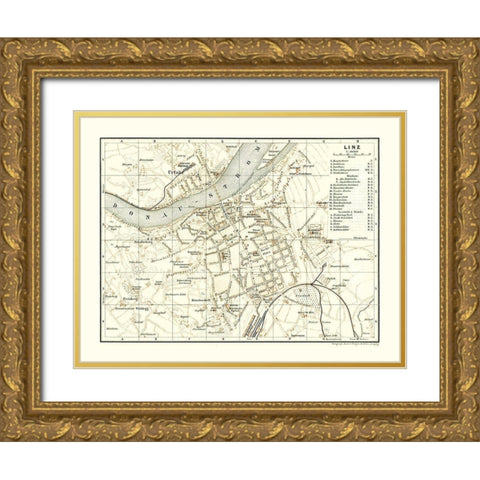 Linz Austria - Baedeker 1896 Gold Ornate Wood Framed Art Print with Double Matting by Baedeker