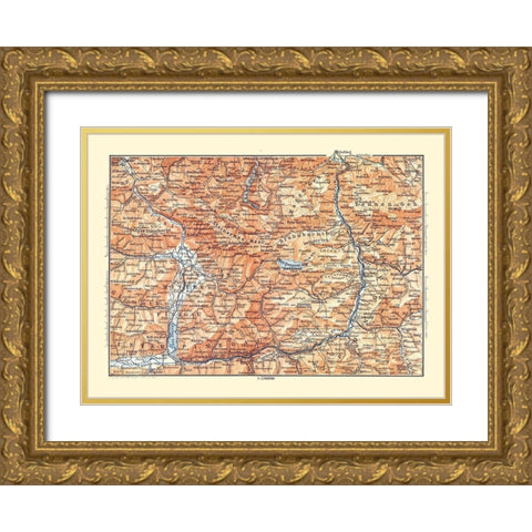 Pinzgau Region Austria - Baedeker 1896 Gold Ornate Wood Framed Art Print with Double Matting by Baedeker