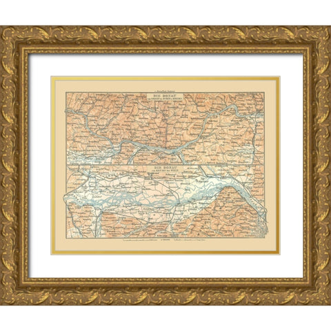 Danube River Austria - Baedeker 1896 Gold Ornate Wood Framed Art Print with Double Matting by Baedeker