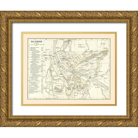 Salzburg Austria - Baedeker 1896 Gold Ornate Wood Framed Art Print with Double Matting by Baedeker