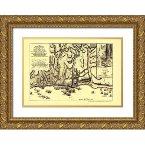 Attack Basseterre on Island Guadeloupe France Gold Ornate Wood Framed Art Print with Double Matting by Jefferys