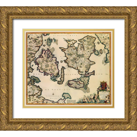 Baltic Isles Denmark - De Wit 1680 Gold Ornate Wood Framed Art Print with Double Matting by De Wit