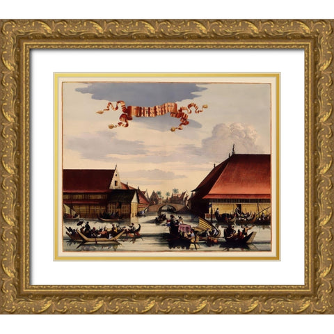 Asia Slaughter House Indonesia Picture Gold Ornate Wood Framed Art Print with Double Matting by Nieuhoff