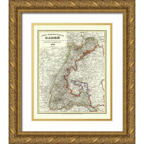 Baden Wurttemberg Germany - Radefeld 1860 Gold Ornate Wood Framed Art Print with Double Matting by Radefeld