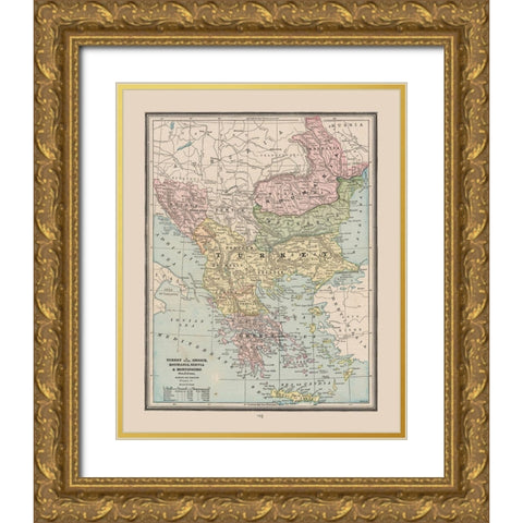 Turkey Greece Romania Serbia - Cram 1888 Gold Ornate Wood Framed Art Print with Double Matting by Cram