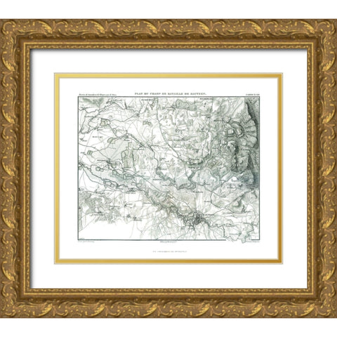 Battle of Bautzen Field Plan - Thiers 1866 Gold Ornate Wood Framed Art Print with Double Matting by Unknown