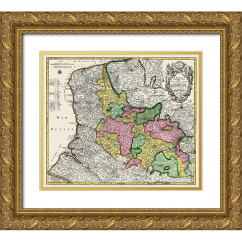 Artesia Belgium Benelux - Blaeu 1740 Gold Ornate Wood Framed Art Print with Double Matting by Blaeu