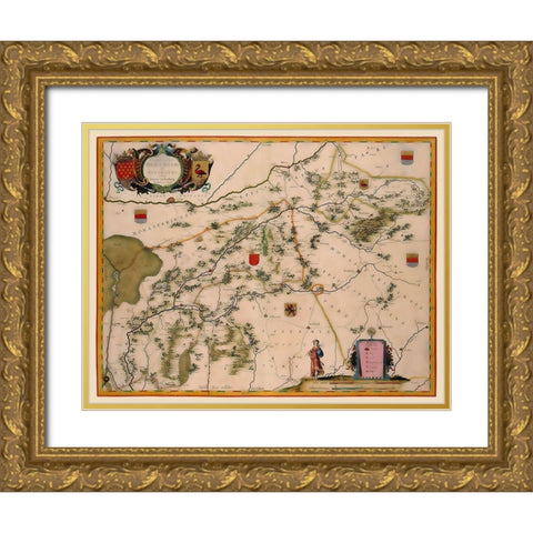 Bentheim Steinfurt Districts Germany - Blaeu 1635 Gold Ornate Wood Framed Art Print with Double Matting by Blaeu