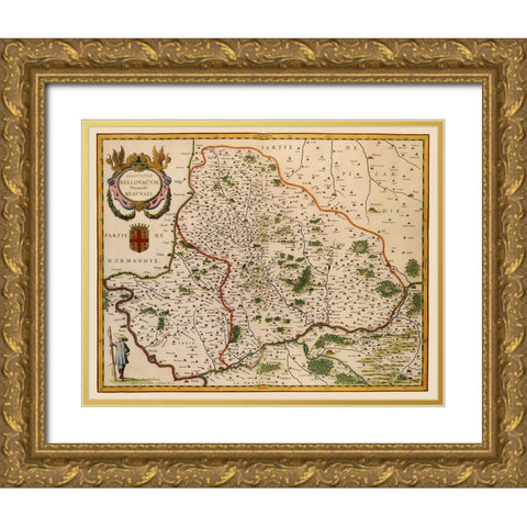 Beauvais Region France - Blaeu 1638 Gold Ornate Wood Framed Art Print with Double Matting by Blaeu