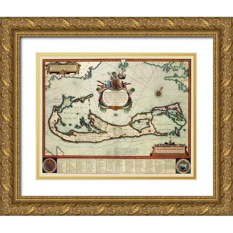 Landowner Bermuda - Blaeu 1630 Gold Ornate Wood Framed Art Print with Double Matting by Blaeu