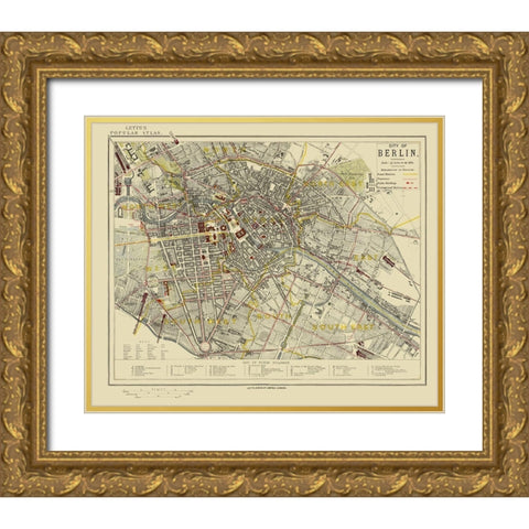 Berlin Plat Germany - Letts 1883 Gold Ornate Wood Framed Art Print with Double Matting by Letts
