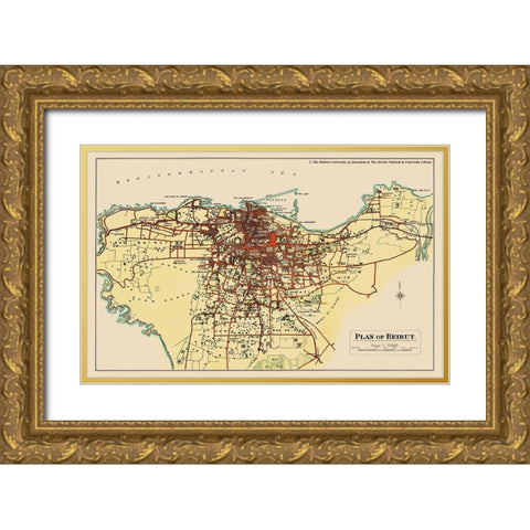 Middle East Beirut Lebanon - Palmer 1851 Gold Ornate Wood Framed Art Print with Double Matting by Palmer