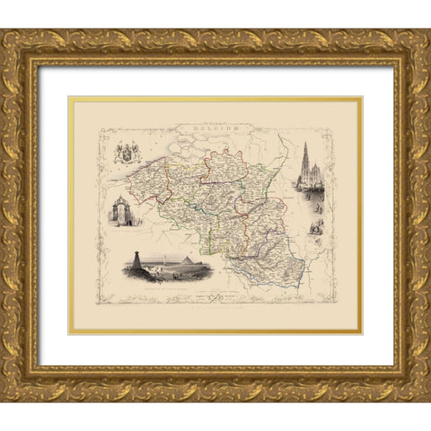 Benelux Belgium - Tallis 1851 Gold Ornate Wood Framed Art Print with Double Matting by Tallis