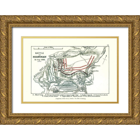 Battle of Neerwinden 1693 Belgium - Gardiner 1902 Gold Ornate Wood Framed Art Print with Double Matting by Gardiner