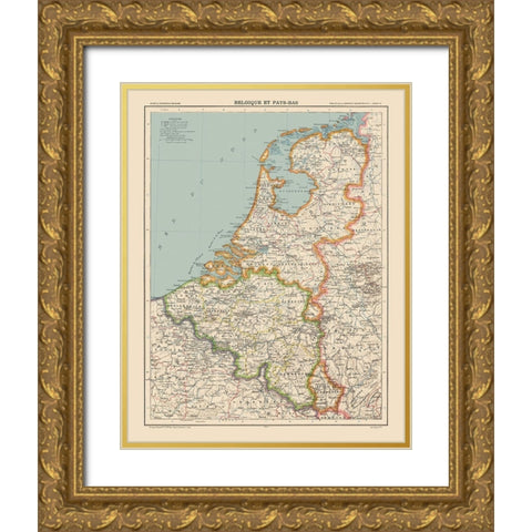 Belgium Netherlands - Schrader 1908 Gold Ornate Wood Framed Art Print with Double Matting by Schrader