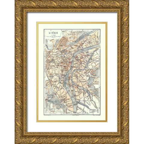 Liege Belgium Europe - Baedeker 1910 Gold Ornate Wood Framed Art Print with Double Matting by Baedeker