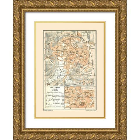 Leuven Belgium Europe - Baedeker 1910 Gold Ornate Wood Framed Art Print with Double Matting by Baedeker