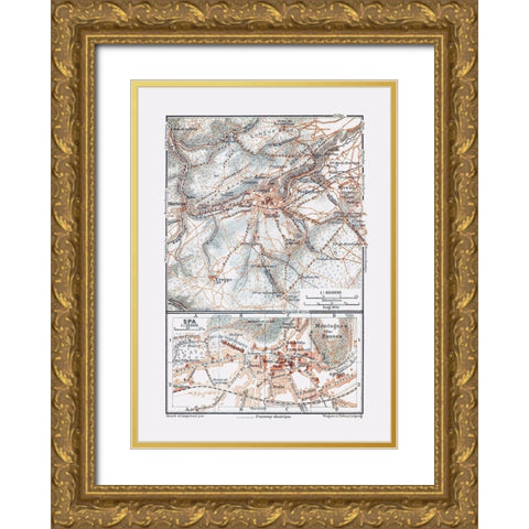 Spa Belgium Europe - Baedeker 1910 Gold Ornate Wood Framed Art Print with Double Matting by Baedeker