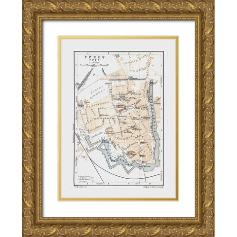 Ypres Belgium Europe - Baedeker 1910 Gold Ornate Wood Framed Art Print with Double Matting by Baedeker