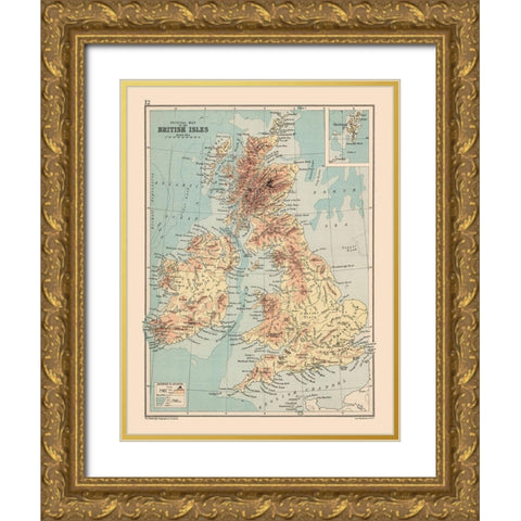 Shetland Islands British Isles - Bartholomew 1892 Gold Ornate Wood Framed Art Print with Double Matting by Bartholomew