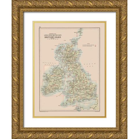 British Isles - Bartholomew 1892 Gold Ornate Wood Framed Art Print with Double Matting by Bartholomew