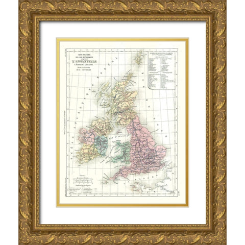 Political of British Isles - Cortambert 1880 Gold Ornate Wood Framed Art Print with Double Matting by Cortambert