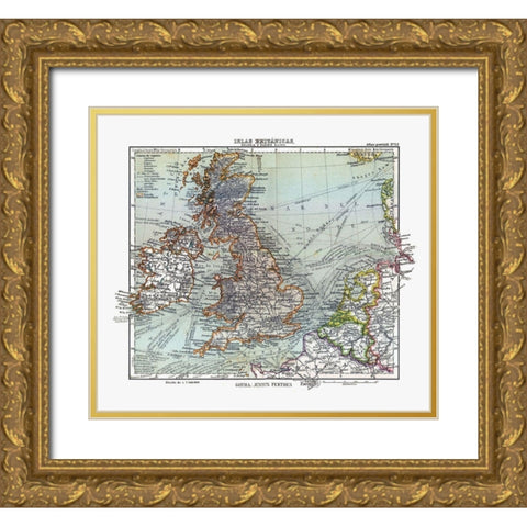 Ireland England France Belgium - Perthes 1921 Gold Ornate Wood Framed Art Print with Double Matting by Perthes