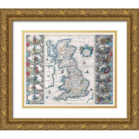 German Sea British Ocean British Isles Gold Ornate Wood Framed Art Print with Double Matting by Unknown