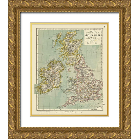 British Isles - Letts Gold Ornate Wood Framed Art Print with Double Matting by Letts