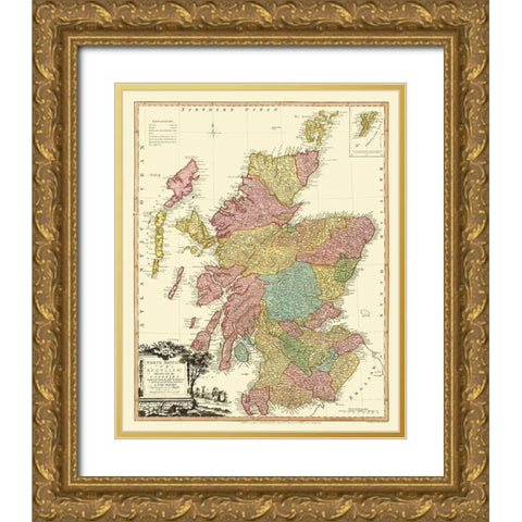 North Britain - Scotland - Counties - Faden 1778 Gold Ornate Wood Framed Art Print with Double Matting by Faden