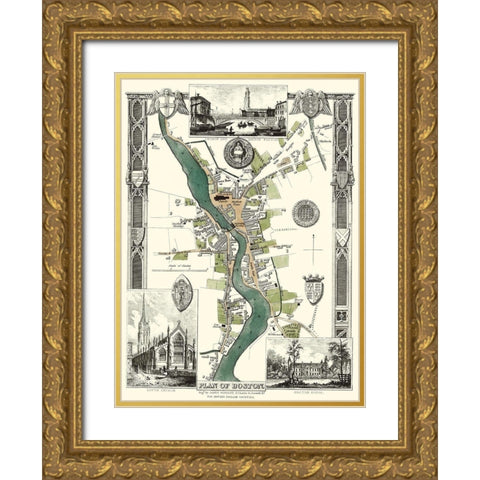 Boston England City Plan - Moule 1837 Gold Ornate Wood Framed Art Print with Double Matting by Moule