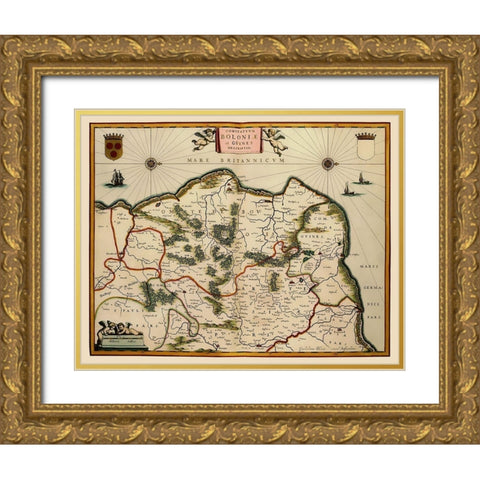 Boulogne Sur Mer Region France - Blaeu 1631 Gold Ornate Wood Framed Art Print with Double Matting by Blaeu