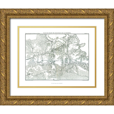 Battle of Borodino Field Plan - Thiers 1866 Gold Ornate Wood Framed Art Print with Double Matting by Unknown