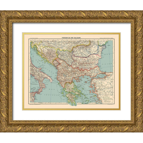 Europe Balkan Peninsula - Schrader 1908 Gold Ornate Wood Framed Art Print with Double Matting by Schrader