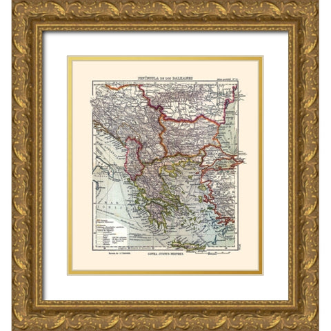 Europe Balkan Peninsula - Perthes 1921 Gold Ornate Wood Framed Art Print with Double Matting by Perthes