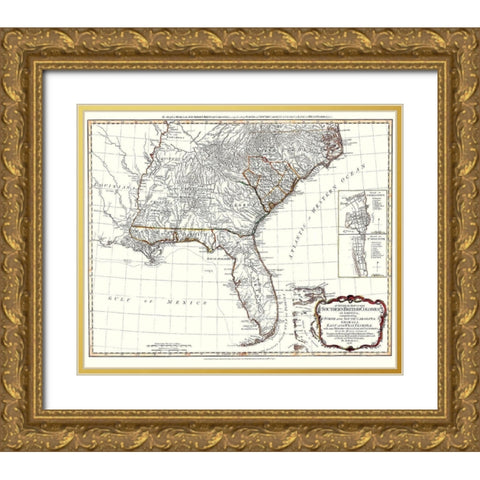 United States Southern British Colonies Gold Ornate Wood Framed Art Print with Double Matting by Sayer