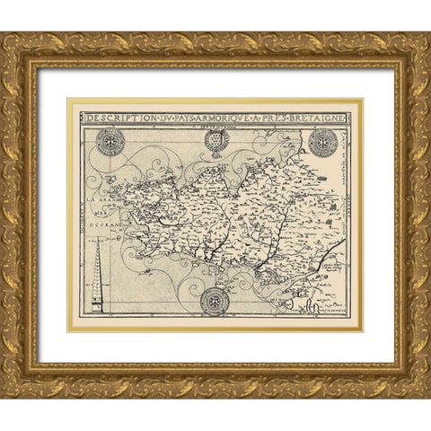Brittany Region France - Tavernier 1641 Gold Ornate Wood Framed Art Print with Double Matting by Tavernier