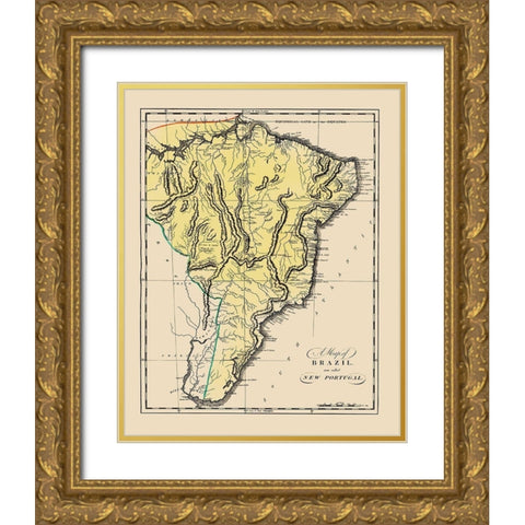 South America Brazil Uruguay - Carey 1818 Gold Ornate Wood Framed Art Print with Double Matting by Carey