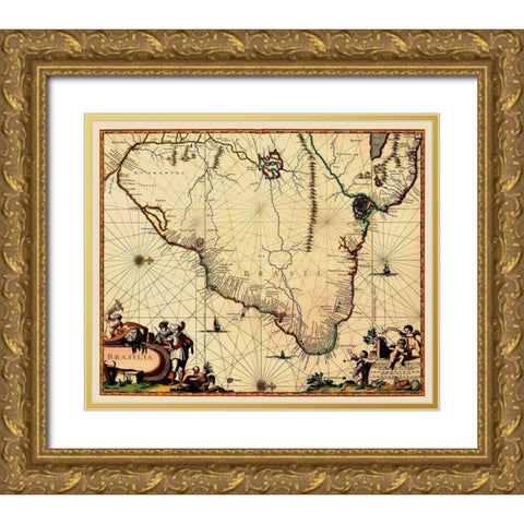 South America Brazil - Arciszeweski 1600 Gold Ornate Wood Framed Art Print with Double Matting by Arciszeweski