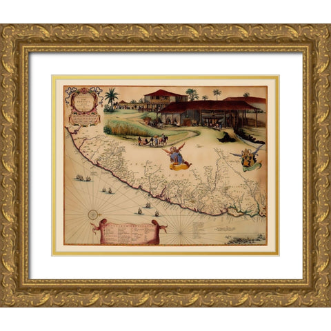 South America Brazil Coast - Blaeu 1662 Gold Ornate Wood Framed Art Print with Double Matting by Blaeu
