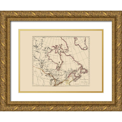 British Possessions Canada United States Gold Ornate Wood Framed Art Print with Double Matting by Carey