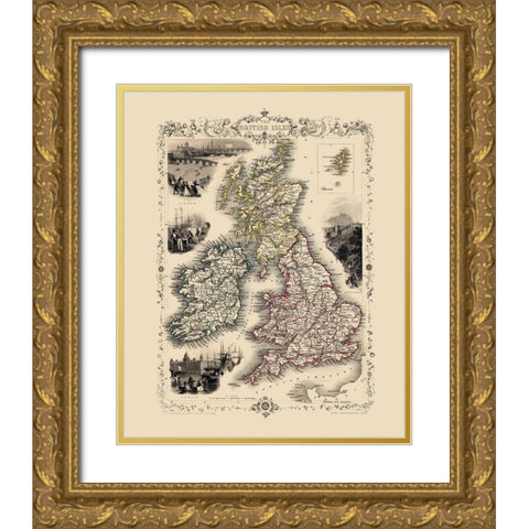 British Isles Great Britain - Tallis 1851 Gold Ornate Wood Framed Art Print with Double Matting by Tallis