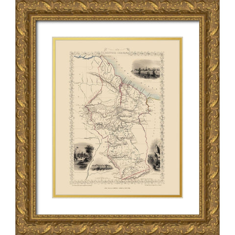 British Guayana South America - Tallis 1851 Gold Ornate Wood Framed Art Print with Double Matting by Tallis