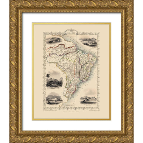 South America Brazil - Tallis 1851 Gold Ornate Wood Framed Art Print with Double Matting by Tallis
