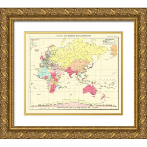 British Trade United Kingdom - Bartholomew 1907 Gold Ornate Wood Framed Art Print with Double Matting by Bartholomew
