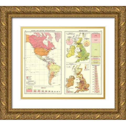 British Trade United Kingdom - Bartholomew 1907 Gold Ornate Wood Framed Art Print with Double Matting by Bartholomew